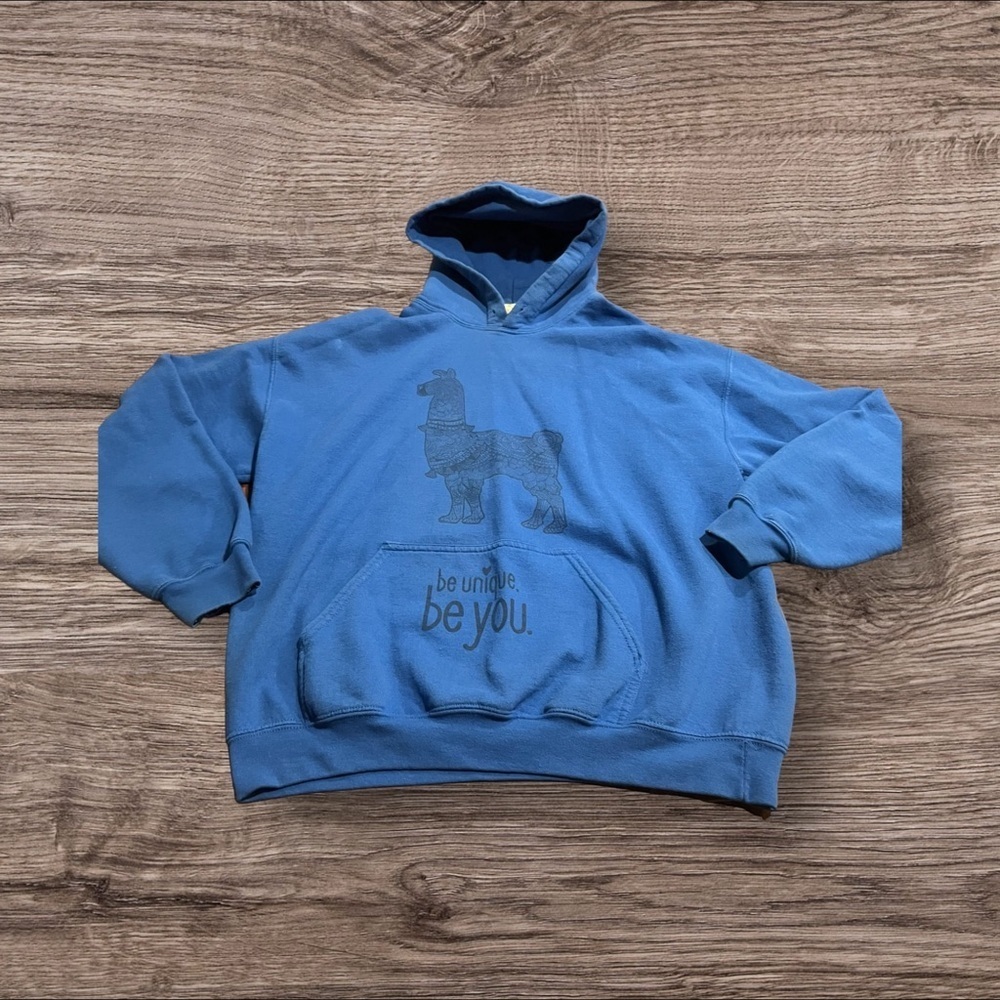 Be Unique Be You Llama Alpaca Blue Hoodie Sweatshirt Gildan Size Large